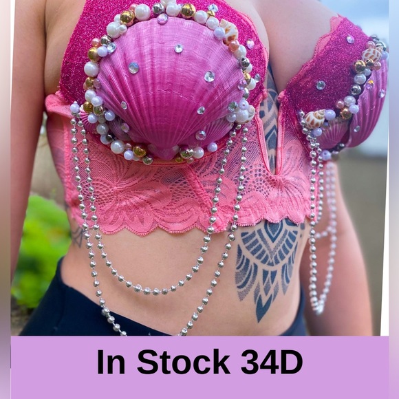 Pink Mermaid costume shell bra Handmade Shell 34D - Picture 1 of 3